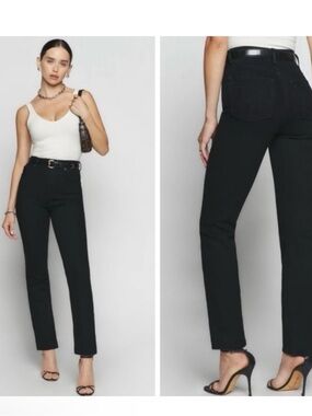 NWT Reformation Black Liza Ultra High Rise Straight-Leg Jeans